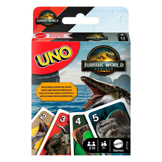 Boîte du jeu de cartes UNO Jurassic World Renaissance Mattel