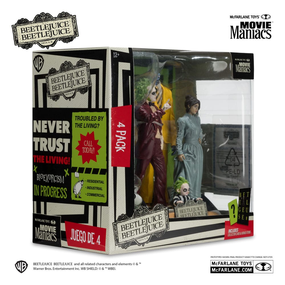 Collection complète des 4 figurines Beetlejuice sur étagère