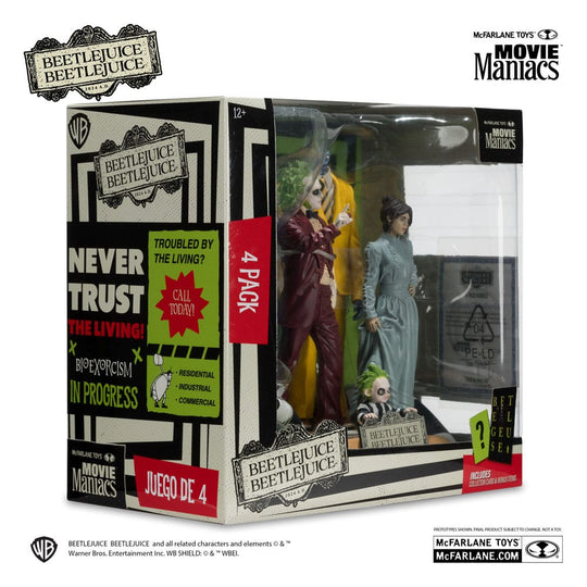 Collection complète des 4 figurines Beetlejuice sur étagère