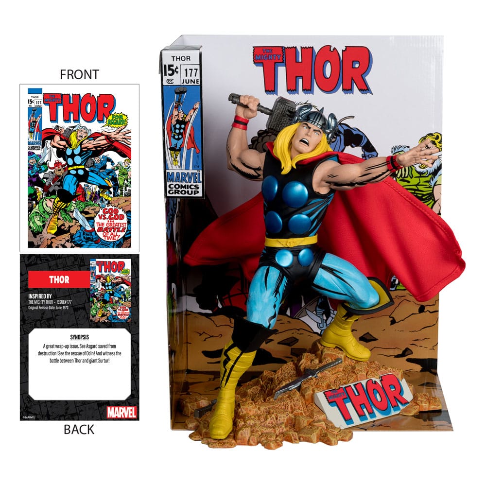 Vue latérale de la figurine Thor PVC montrant l'armure et la cape