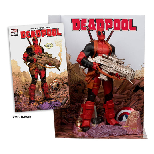 Détail de la statuette Deadpool McFarlane Toys, pose dynamique