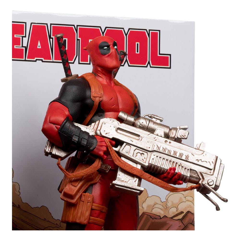 Gros plan sur le visage et les détails du costume de Deadpool