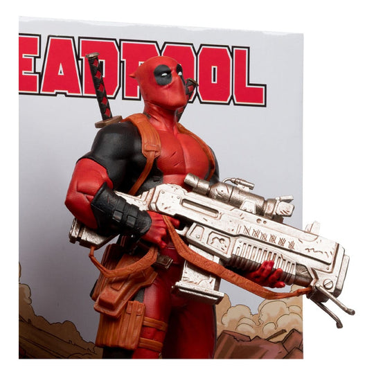 Gros plan sur le visage et les détails du costume de Deadpool