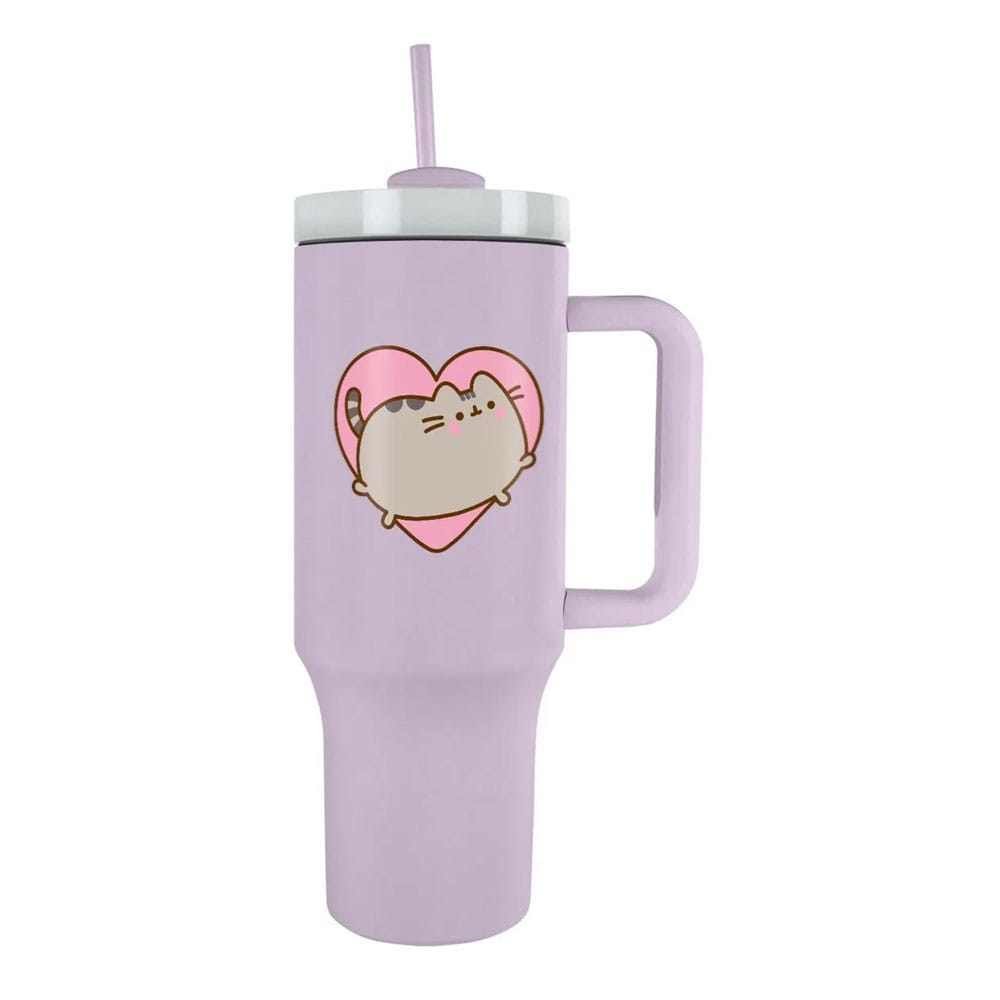 Gobelet isotherme en acier inoxydable Pusheen de 1130 ml, montrant le design du chat Pusheen, idéal pour garder les boissons chaudes ou froides.