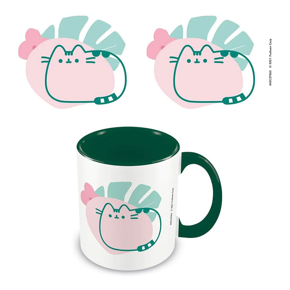 Mug Pusheen Tropical Green en céramique, motif chat Pusheen et feuilles exotiques