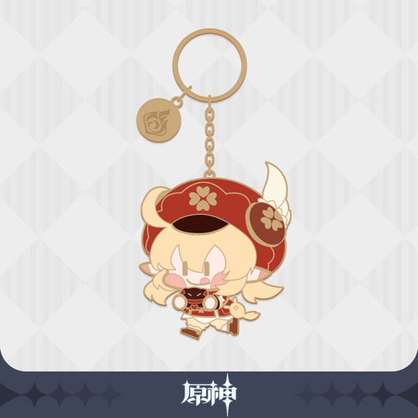 Porte-clés métal officiel Genshin Impact représentant le personnage Klee, de la marque MiHoYo, sur fond neutre.