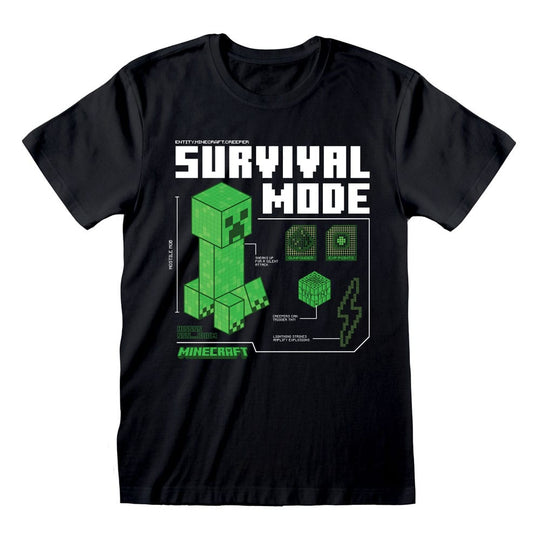 T-Shirt Minecraft Survival taille S en coton noir avec motif pixélisé du jeu, licence officielle Heroes Inc
