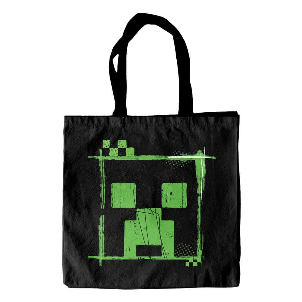 Sac shopping Minecraft Glitch Heroes Inc. officiel en polyester, motif pixelisé bleu et noir, taille 42x38cm.