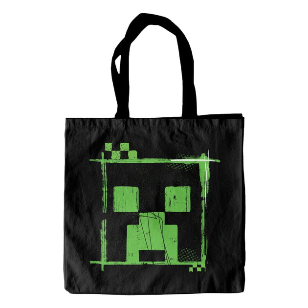 Sac shopping Minecraft Glitch Heroes Inc. officiel en polyester, motif pixelisé bleu et noir, taille 42x38cm.