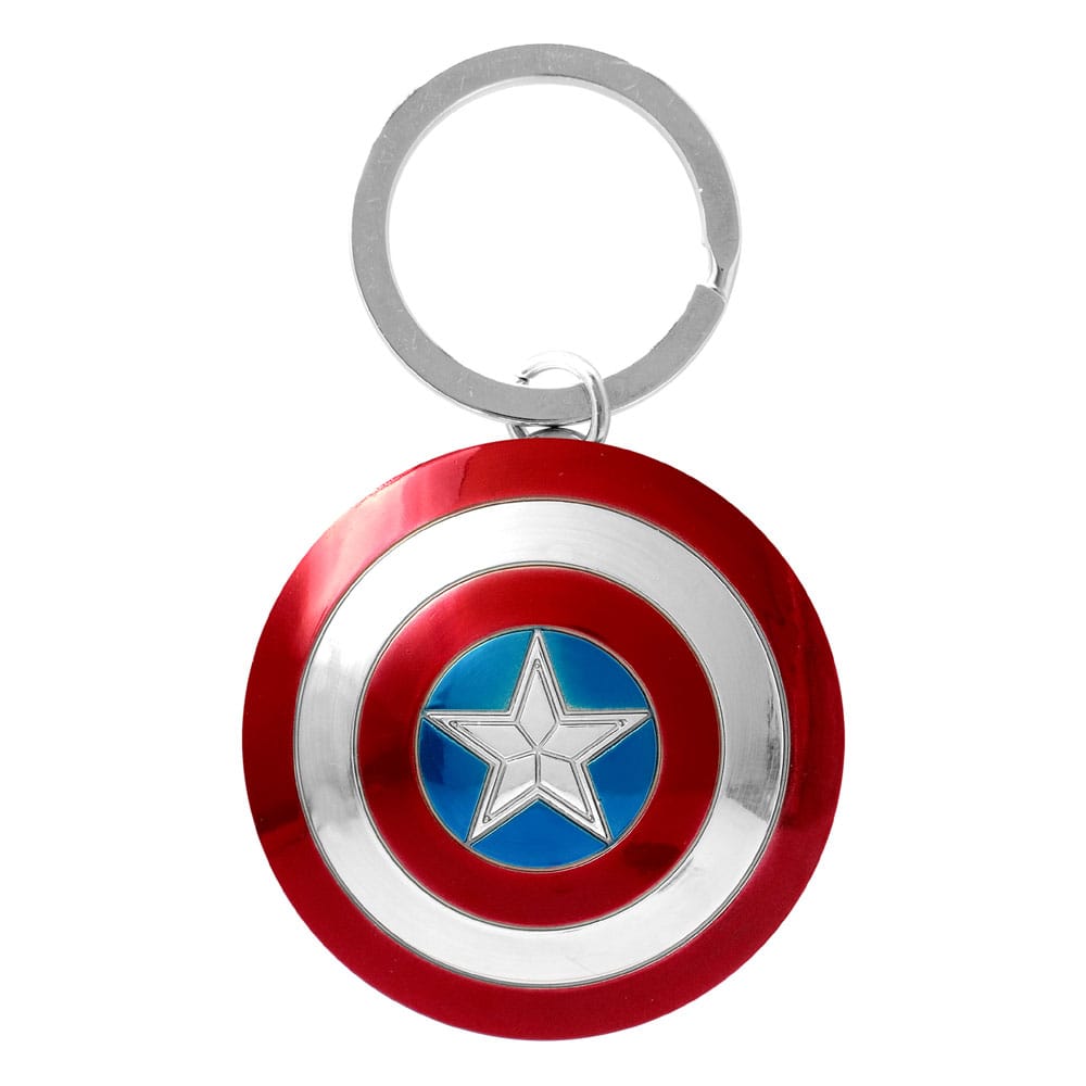 Porte-clés en métal représentant le bouclier de Captain America, produit officiel Marvel par Monogram Int.