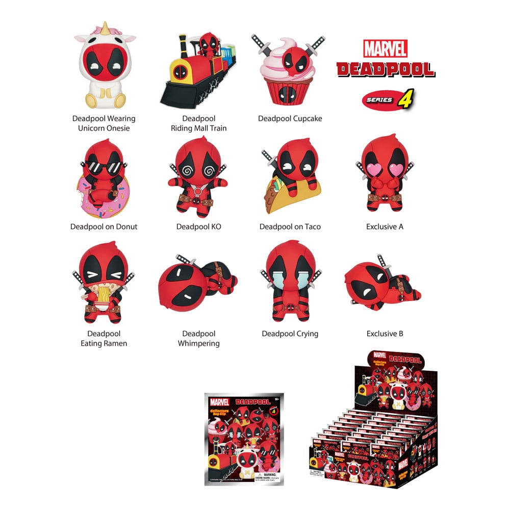 Présentoir de 24 porte-clés Deadpool Série 4 en PVC sous licence officielle Monogram Int.