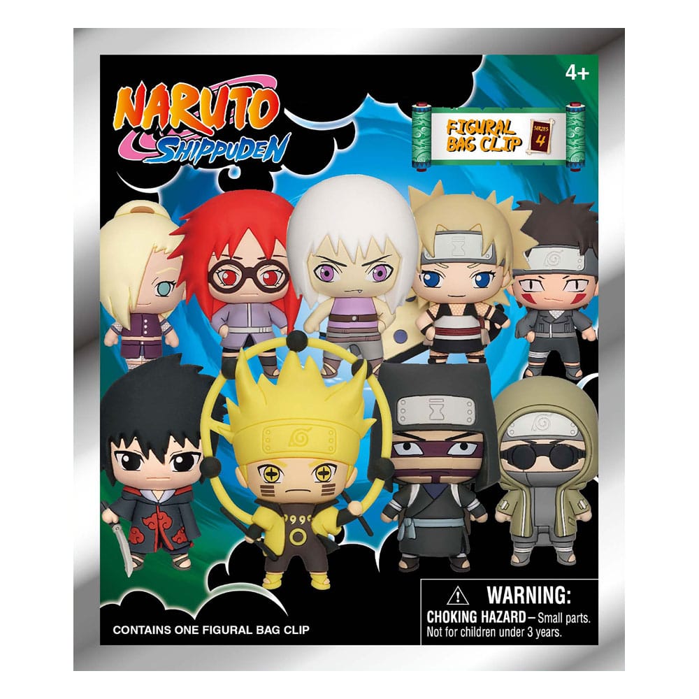 Gros plan sur les porte-clés 3D Naruto Shippuden, montrant différents personnages et leur design détaillé.