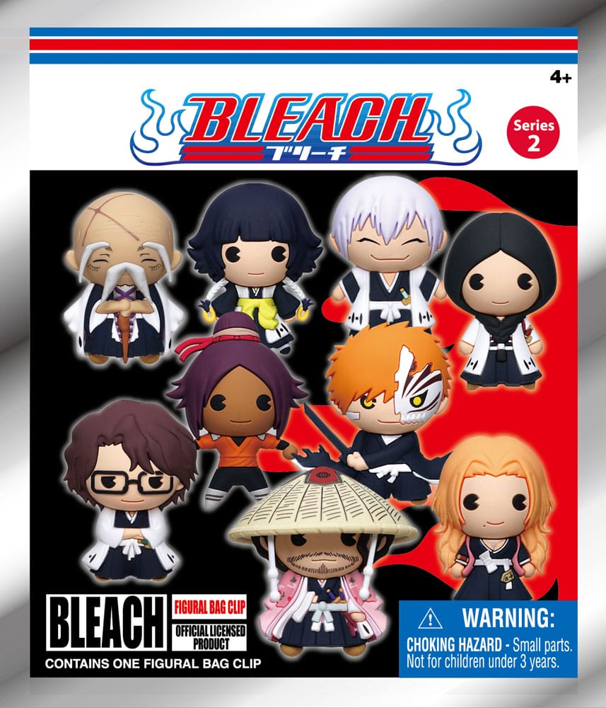 Gros plan sur plusieurs porte-clés Bleach 3D de la Série 2 en PVC