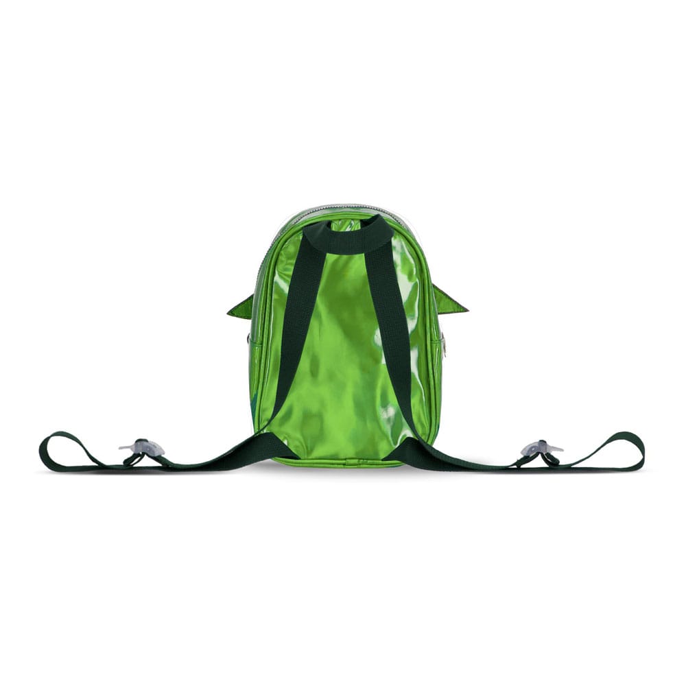 Détail du design Shiny et de la tête de Grogu sur le mini sac à dos The Mandalorian