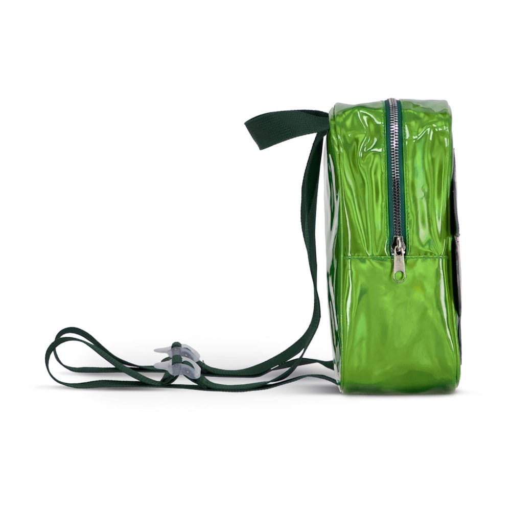 Mini sac à dos Grogu Shiny Difuzed porté sur le dos, montrant la taille et les bretelles