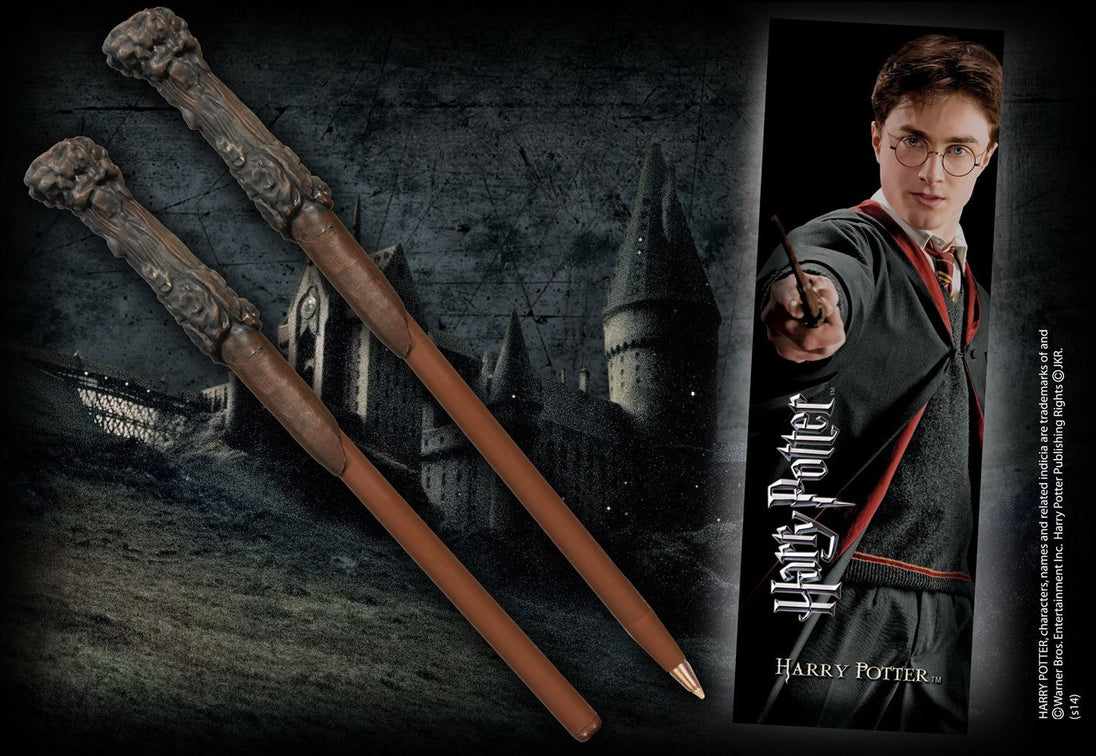 Set stylo à bille et marque-page baguette Harry Potter Noble Collection sur fond blanc