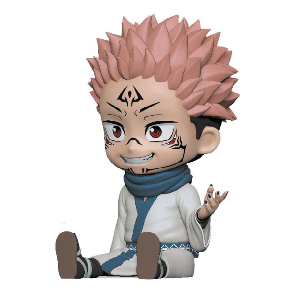 Tirelire Sukuna Jujutsu Kaisen officielle en PVC par Plastoy, peinte à la main, montrant le personnage de Sukuna.