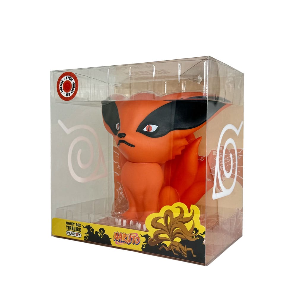 Tirelire Kurama Naruto Shippuden en situation, avec pièce de monnaie
