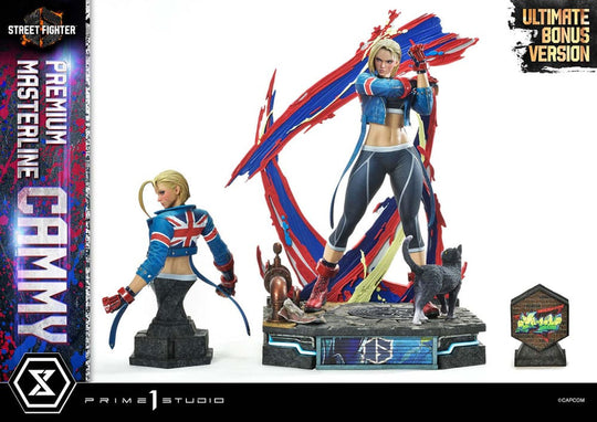 Détail du corps et des vêtements de la statuette Cammy Street Fighter 6