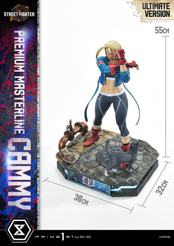 Statuette Cammy Street Fighter 6 avec le buste alternatif et son support