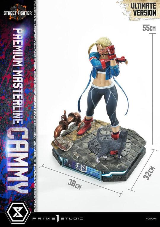 Statuette Cammy Street Fighter 6 avec le buste alternatif et son support