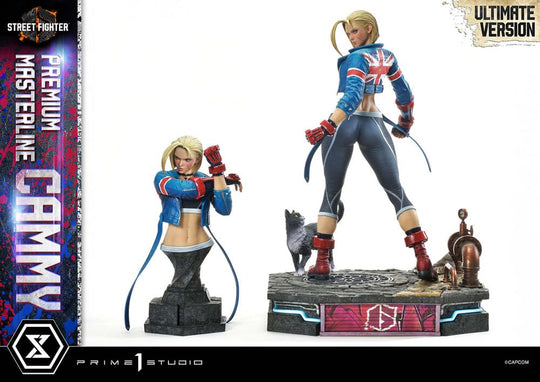 Vue rapprochée du mur d'effets de la statuette Cammy Street Fighter 6