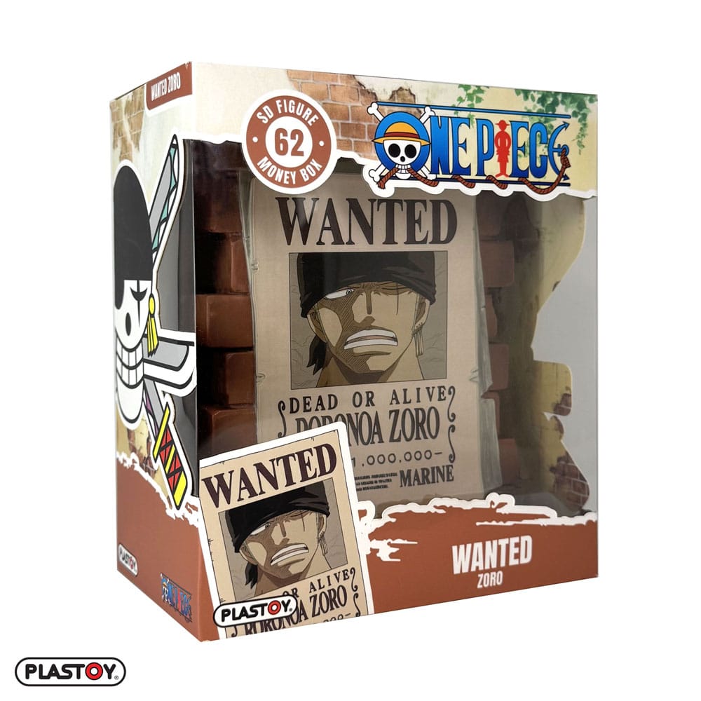 Tirelire One Piece Zoro Wanted, vue arrière avec fente pour pièces