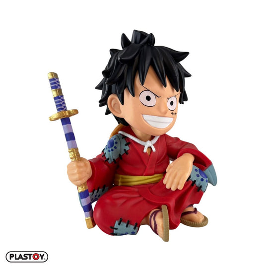 Détail visage Luffytaro tirelire One Piece peinte à la main