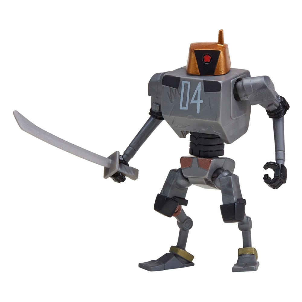 Figurine Tales of TMNT Mix 'n Match Mechazoid 12 cm de face, montrant la tête de Donnie et le bras de Mikey.