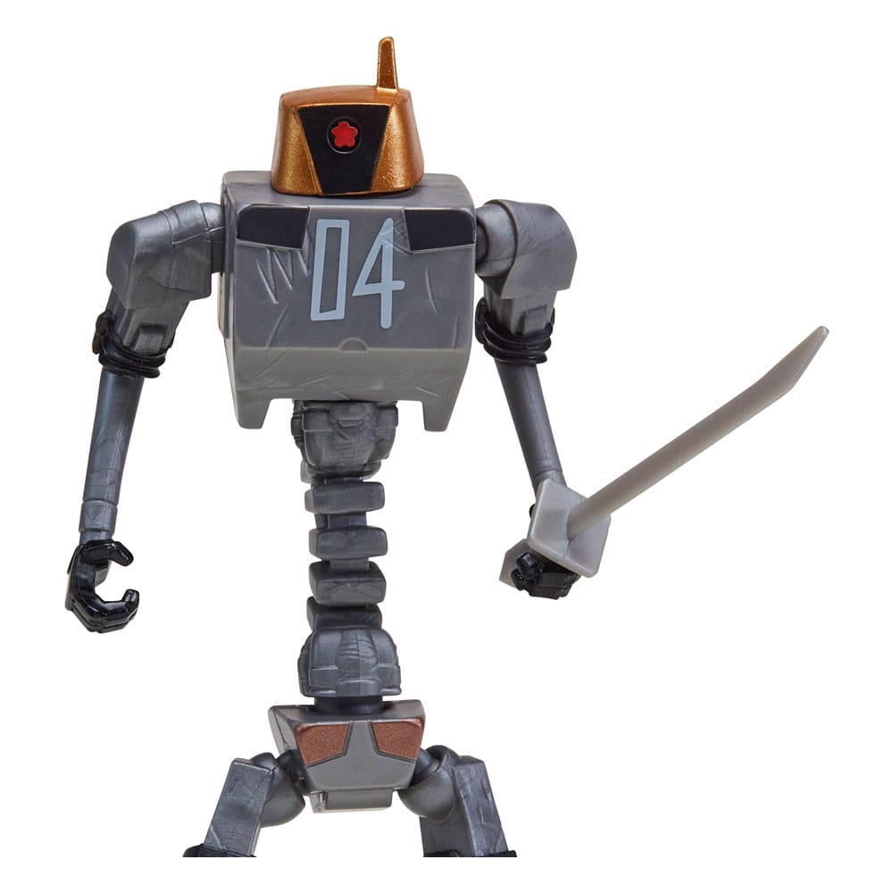Figurine Mechazoid TMNT en action, démontrée avec différentes combinaisons de pièces Mix 'n Match.