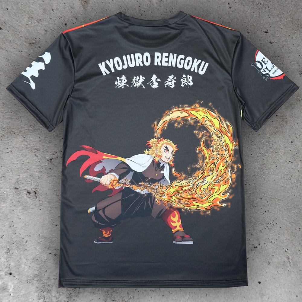 Détail du design du T-shirt Kyojuro Rengoku Kimetsu no Yaiba