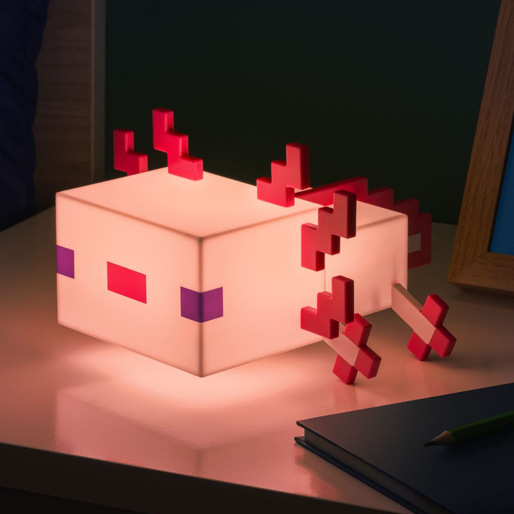 Détail du compartiment à piles de la veilleuse Axolotl Minecraft