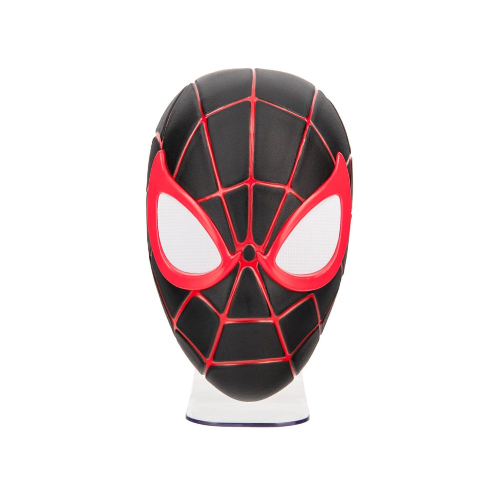Lampe 3D LED Spider-Man Miles Morales Mask allumée, vue de face