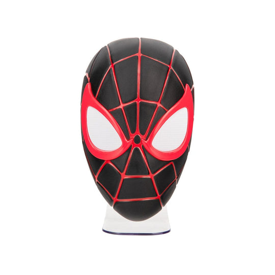 Lampe 3D LED Spider-Man Miles Morales Mask allumée, vue de face