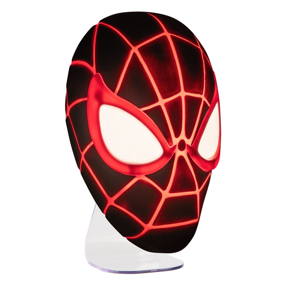 Lampe 3D LED Spider-Man Miles Morales Mask éteinte, montrant les détails du masque