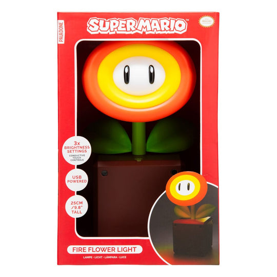 Détail de la lampe Super Mario Fire Flower avec son socle