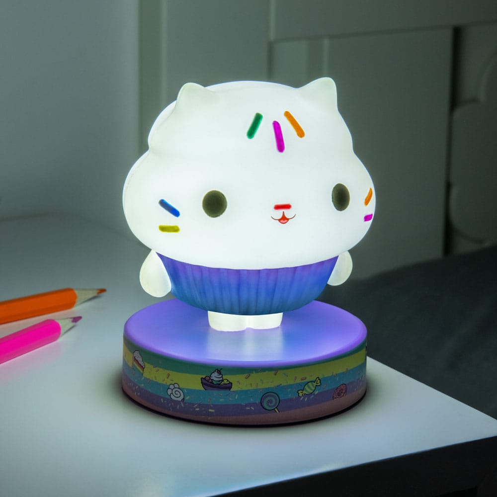 Lampe icône Cakey Cat 11 cm Paladone, emballage du produit avec logo Gabby's Dollhouse