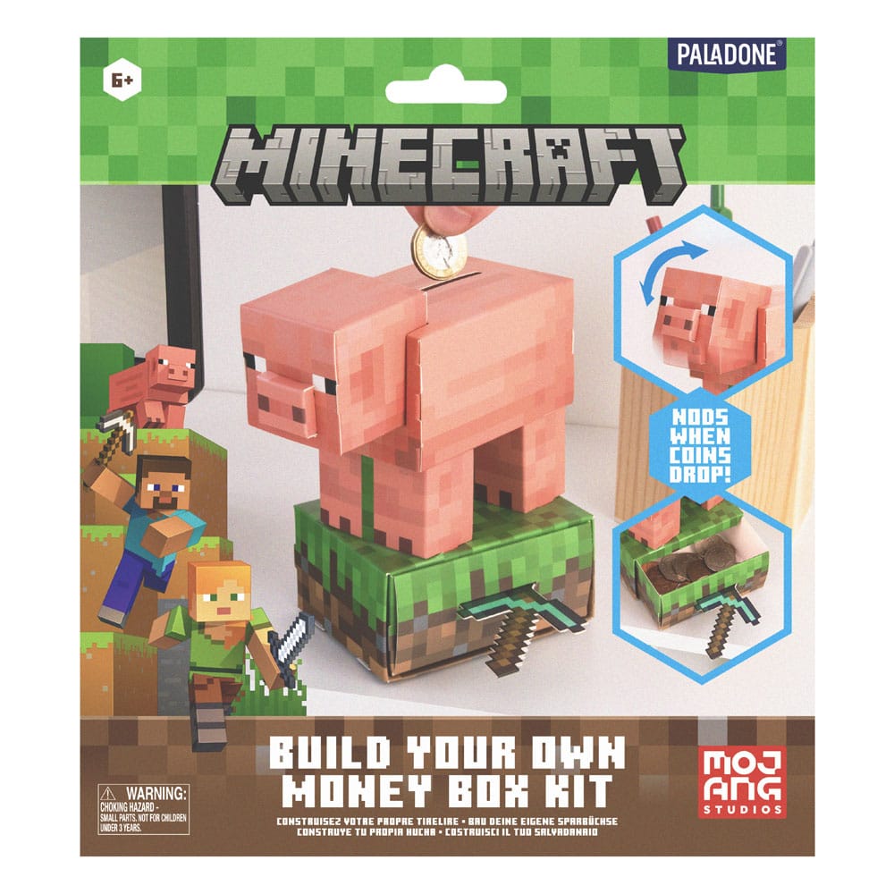 Tirelire Minecraft Cochon assemblée, montrant la fente pour pièces