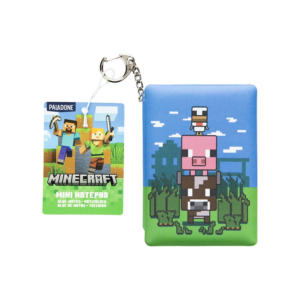 Détail du porte-clés Minecraft Puffy Notepad ouvert avec pages