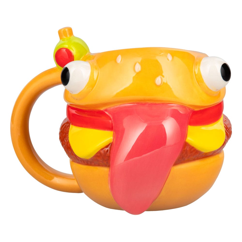 Mug Fortnite Durrr Burger officiel Paladone, vue de face avec le visage du burger