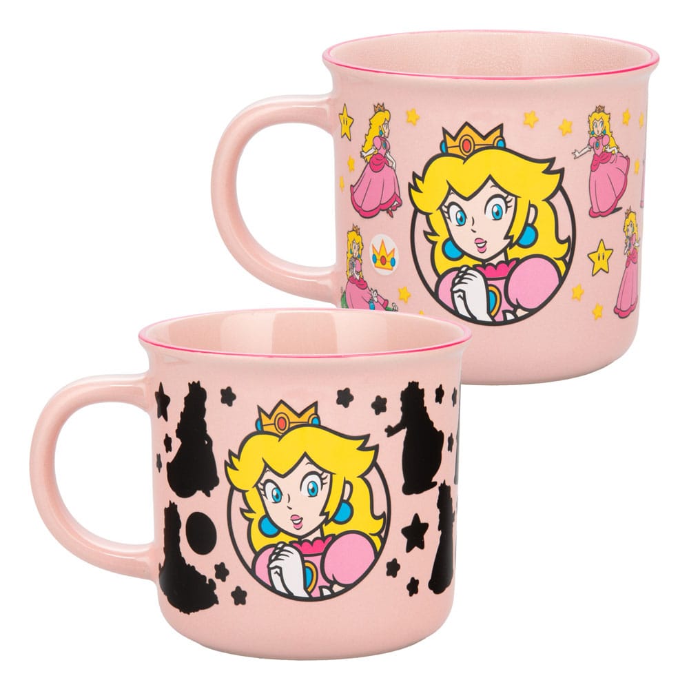Mug Princesse Peach vide, montrant le design initial et le logo Paladone