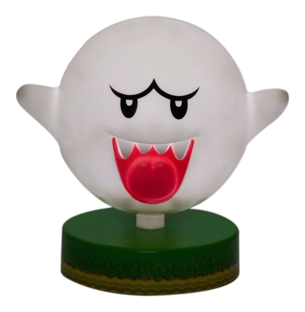 Veilleuse Icon Boo 10cm de Super Mario sur une table de chevet