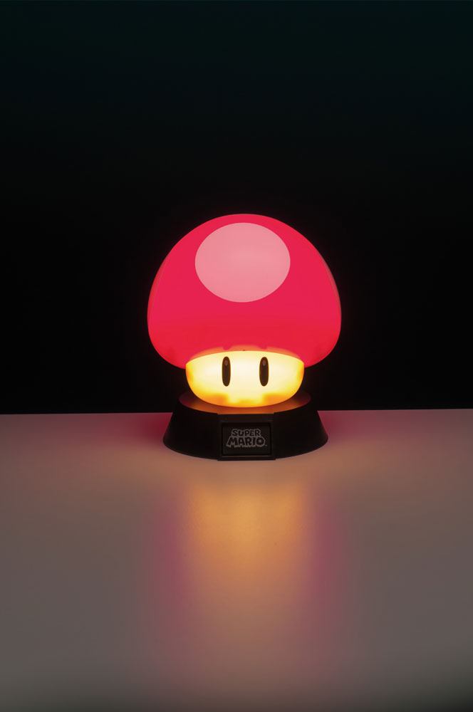 Veilleuse 3D Super Mario Mushroom 10cm allumée, vue de face