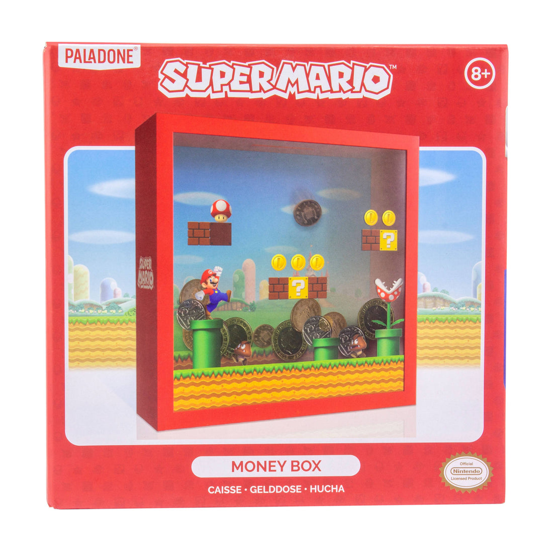 Tirelire Super Mario Arcade Paladone vue de face, design rétro