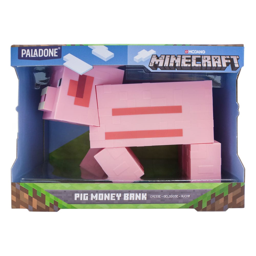 Vue détaillée de la tirelire Minecraft Pig avec fente pour pièces
