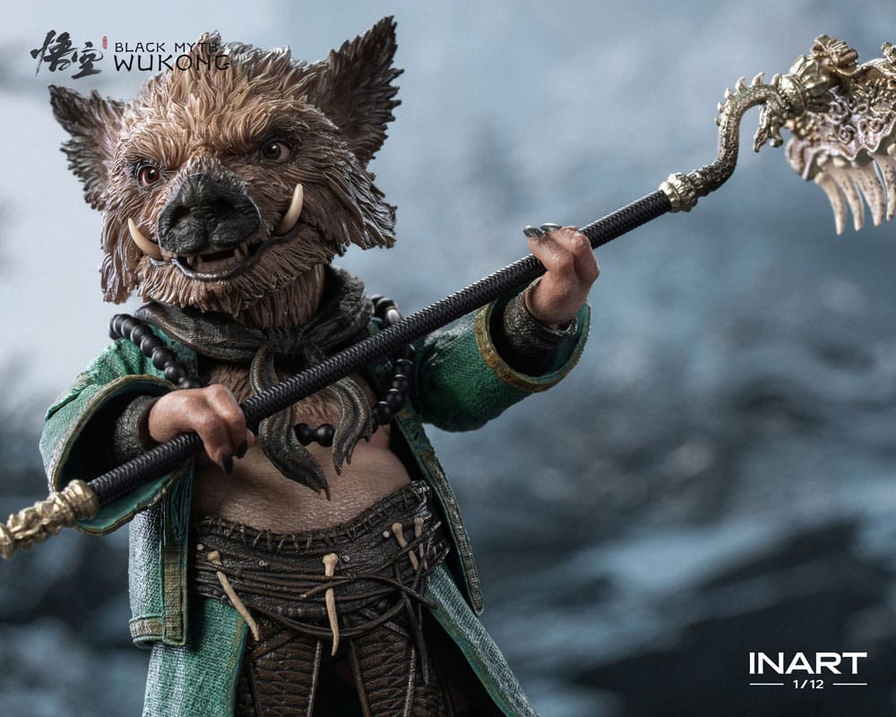 Détails des textures et couleurs de la figurine Zhu Bajie peinte à la main