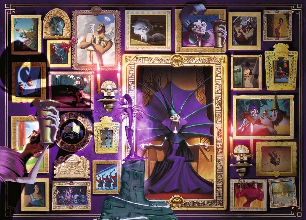 Détail du puzzle Disney Villainous Yzma 1000 pièces en cours de montage avec des pièces assemblées