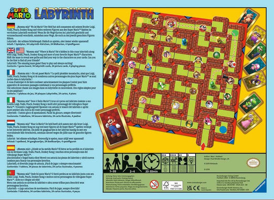 Scène de jeu Super Mario Labyrinth avec plateau, tuiles mobiles et pions personnages