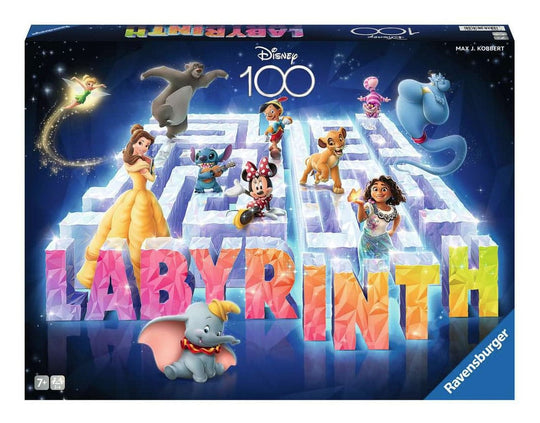 Boîte du jeu de plateau Labyrinthe Disney 100th Anniversary Ravensburger brillante, avec Mickey et autres personnages.