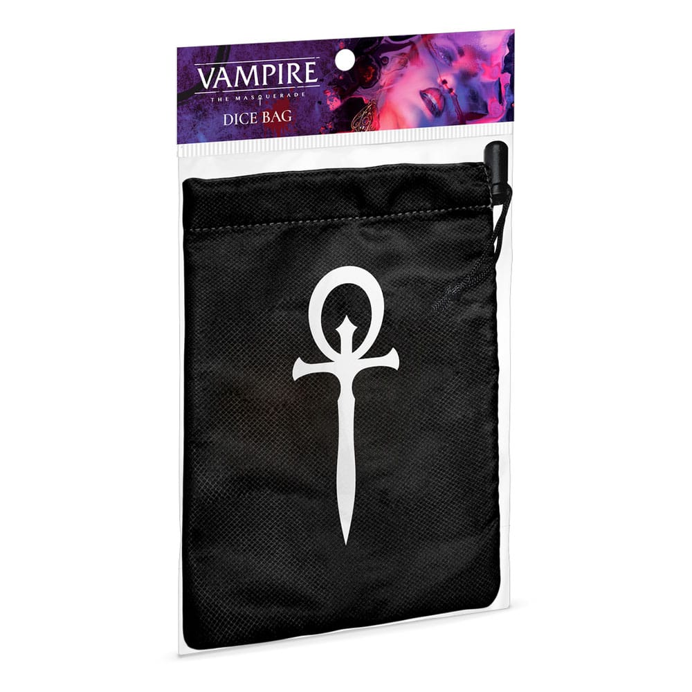 Sac à dés officiel Vampire: La Mascarade V5 noir avec logo Ankh des clans indépendants